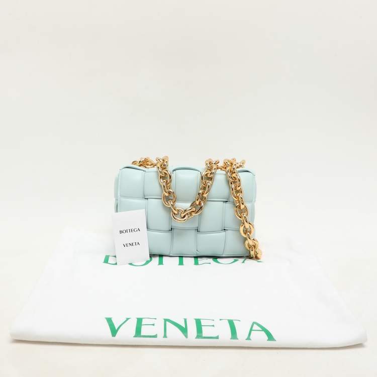Pre Owned Bottega Veneta Blue Padded Intrecciato Leather Chain Cassette Shoulder Bag