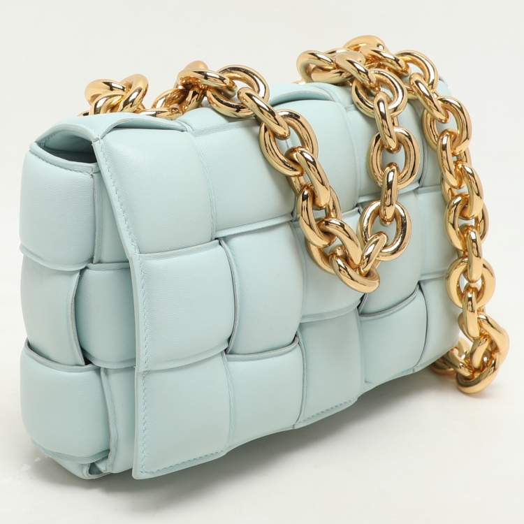 Pre Owned Bottega Veneta Blue Padded Intrecciato Leather Chain Cassette Shoulder Bag