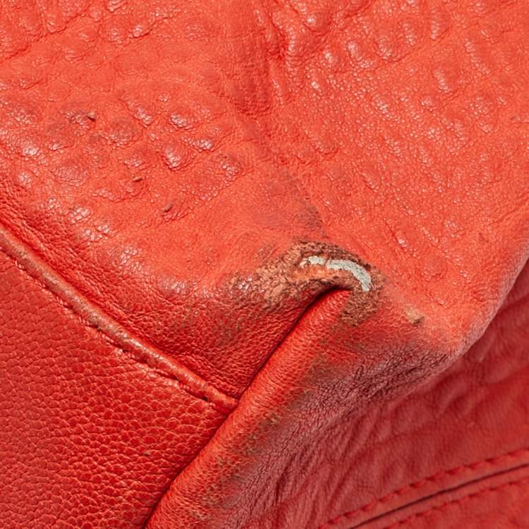 Pre Owned Bottega Veneta Red Intrecciato Pebbled Leather Medium Roma Tote
