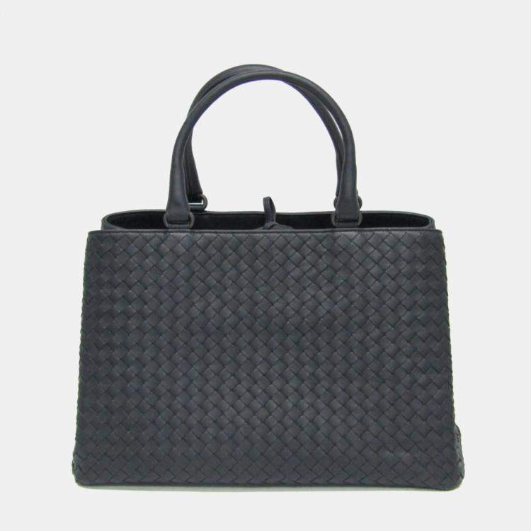Pre Owned Bottega Veneta Navy Blue Intrecciato Leather Tote Bag