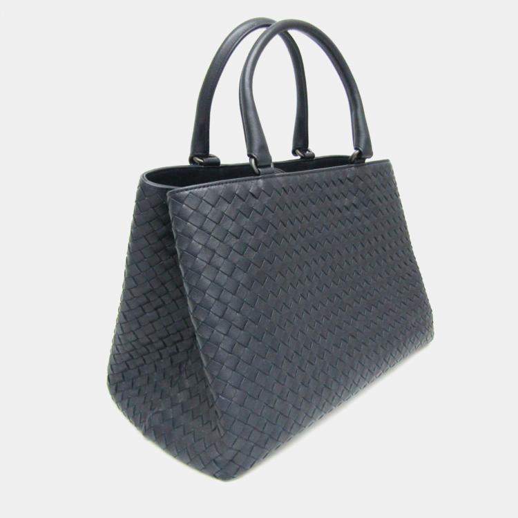 Pre Owned Bottega Veneta Navy Blue Intrecciato Leather Tote Bag