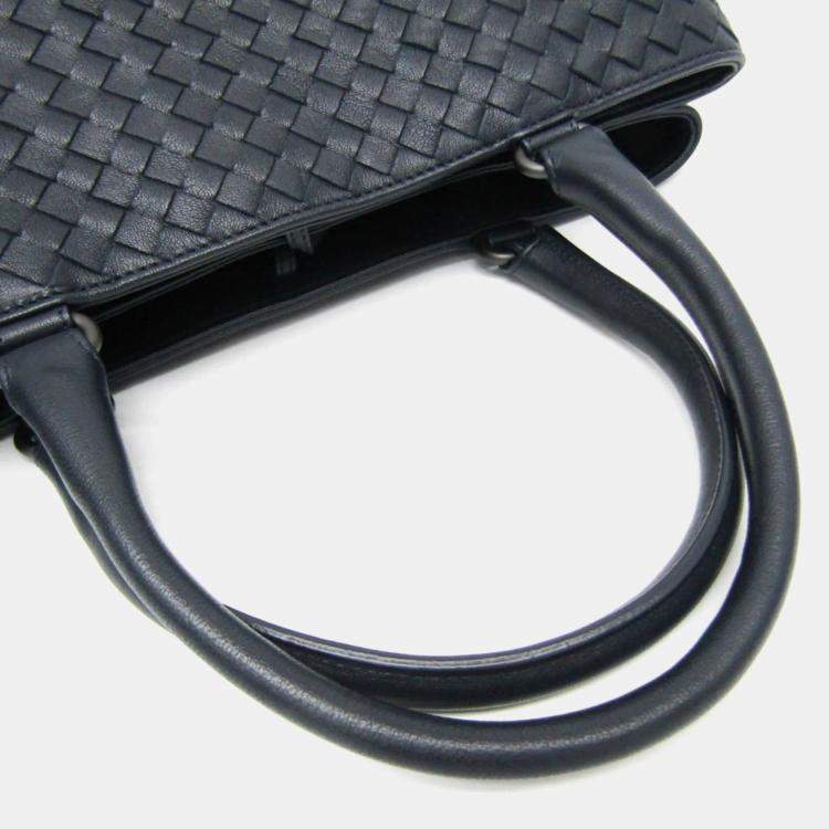 Pre Owned Bottega Veneta Navy Blue Intrecciato Leather Tote Bag