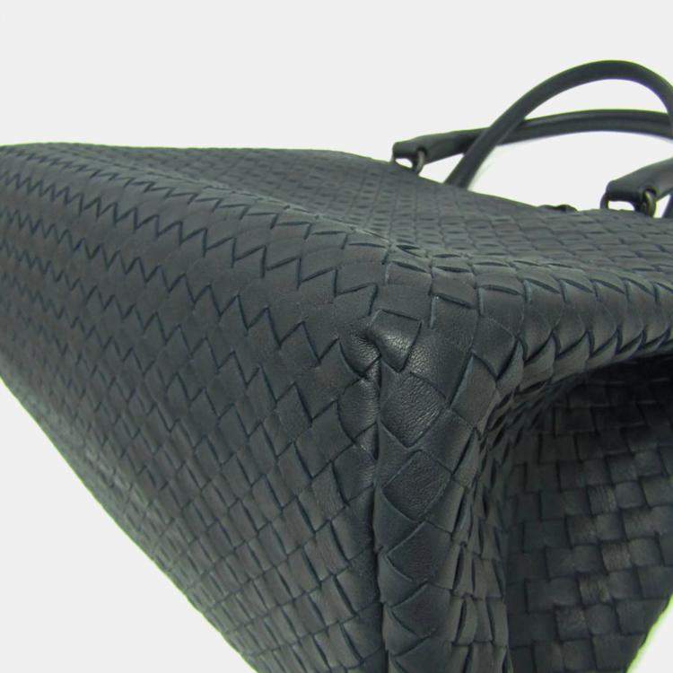 Pre Owned Bottega Veneta Navy Blue Intrecciato Leather Tote Bag