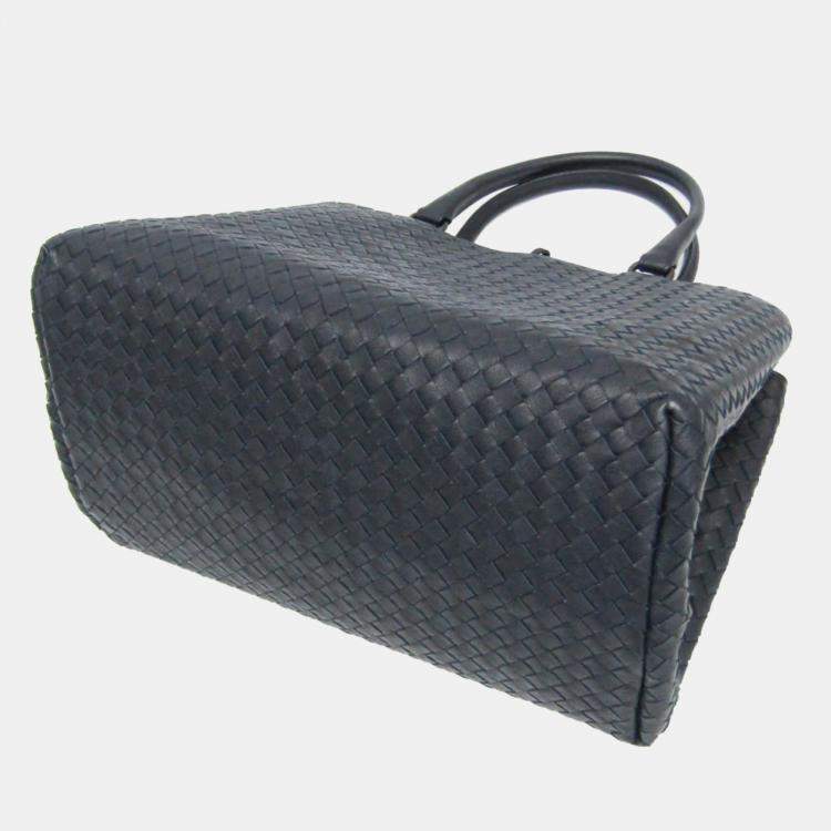 Pre Owned Bottega Veneta Navy Blue Intrecciato Leather Tote Bag