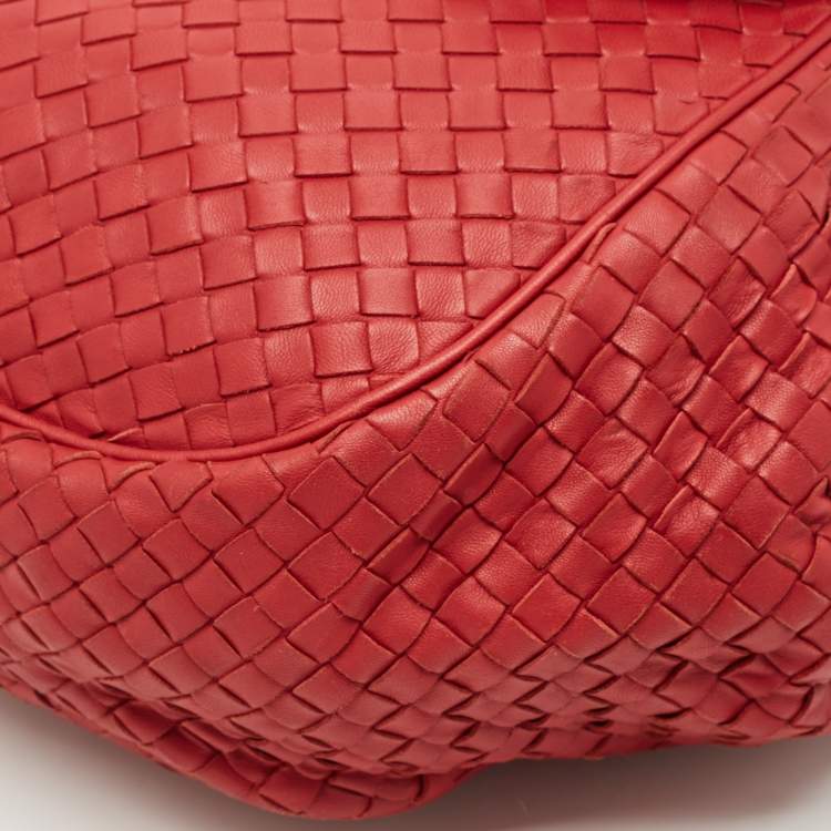 Pre Owned Bottega Veneta Red Intrecciato Leather Flap Crossbody Bag