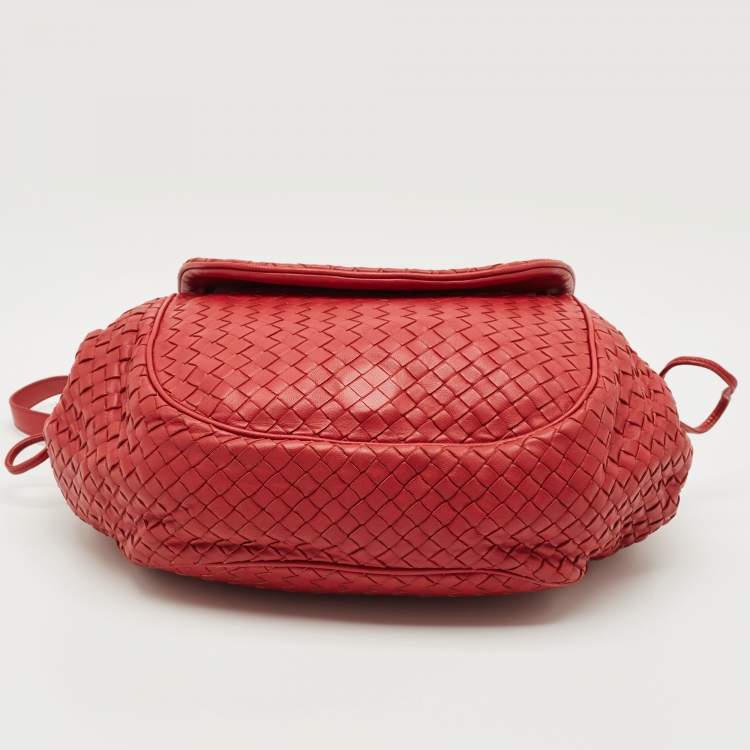 Pre Owned Bottega Veneta Red Intrecciato Leather Flap Crossbody Bag
