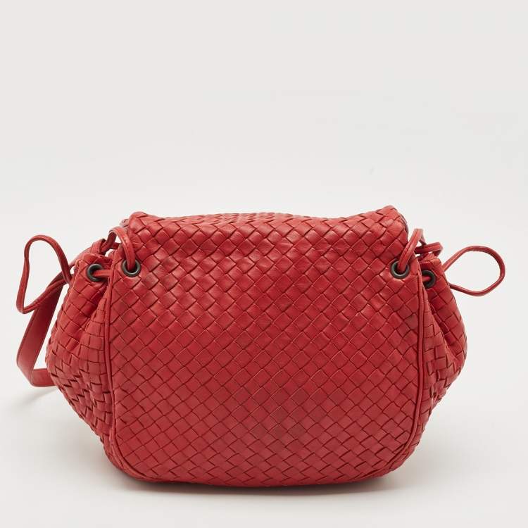 Pre Owned Bottega Veneta Red Intrecciato Leather Flap Crossbody Bag