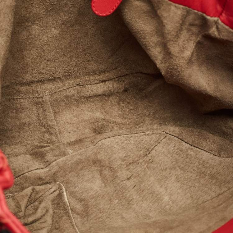 Pre Owned Bottega Veneta Red Intrecciato Leather Flap Crossbody Bag
