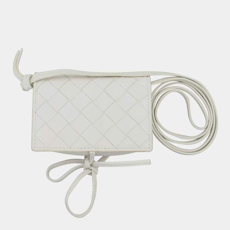 Pre Owned Bottega Veneta White Leather Intrecciato Crossbody Pouch