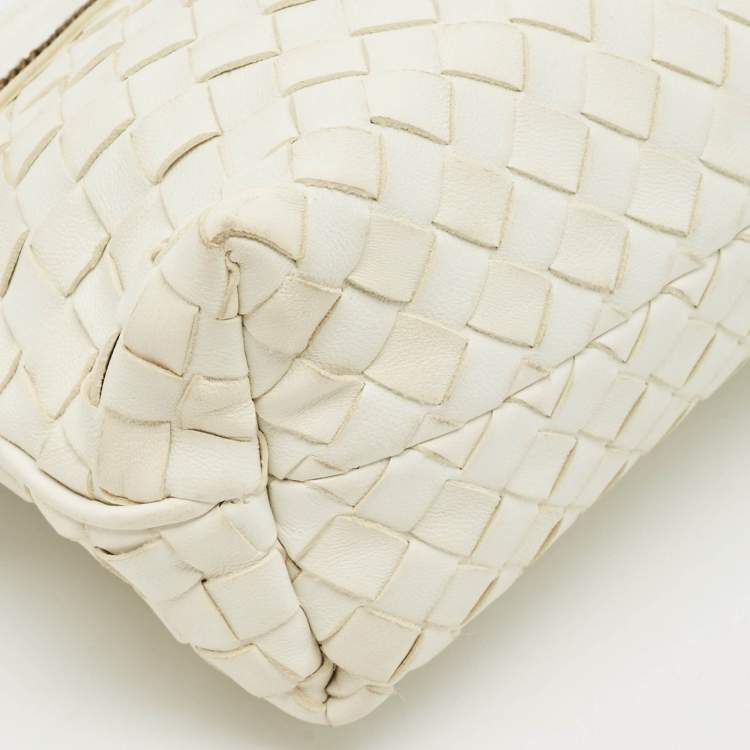 Pre Owned Bottega Veneta White Intrecciato Leather Frame Pochette Bag