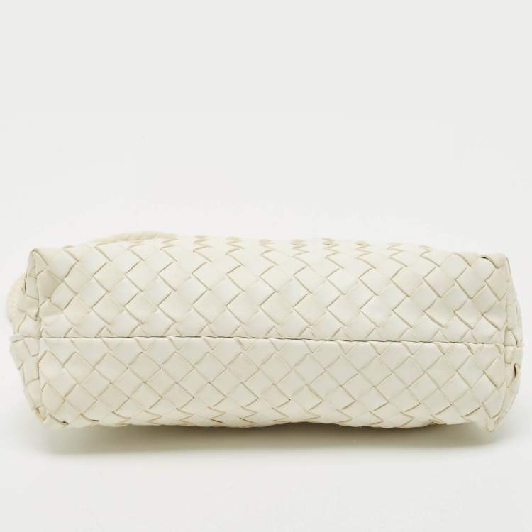 Pre Owned Bottega Veneta White Intrecciato Leather Frame Pochette Bag
