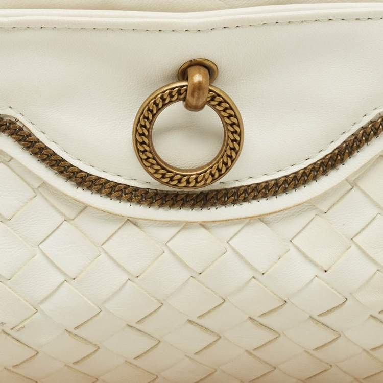 Pre Owned Bottega Veneta White Intrecciato Leather Frame Pochette Bag