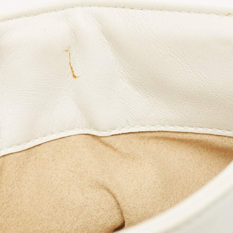 Pre Owned Bottega Veneta White Intrecciato Leather Frame Pochette Bag