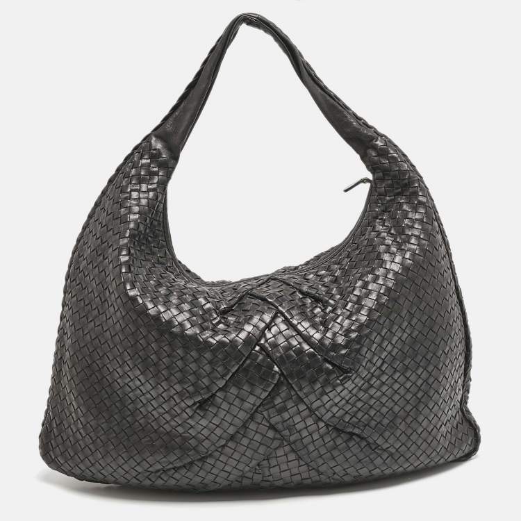 Pre Owned Bottega Veneta Black Intrecciato Leather Maxi Veneta Hobo 