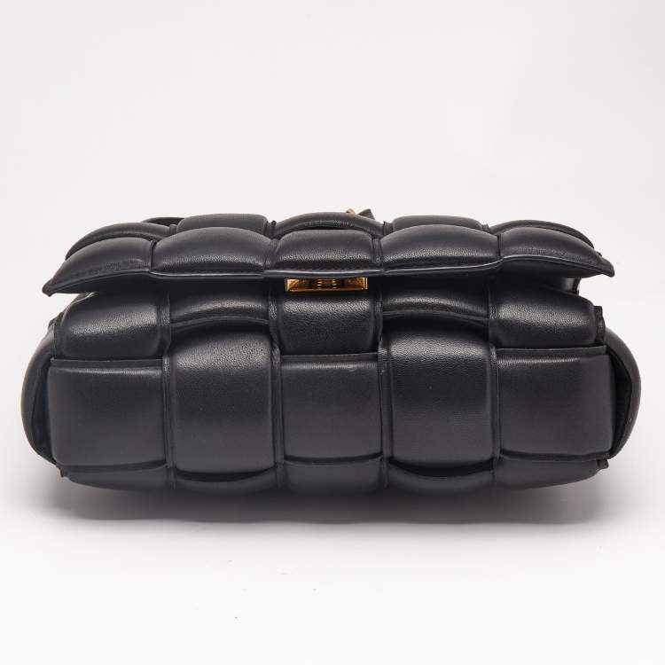 Pre Owned Bottega Veneta Black Intreccio Leather Padded Cassette Shoulder Bag