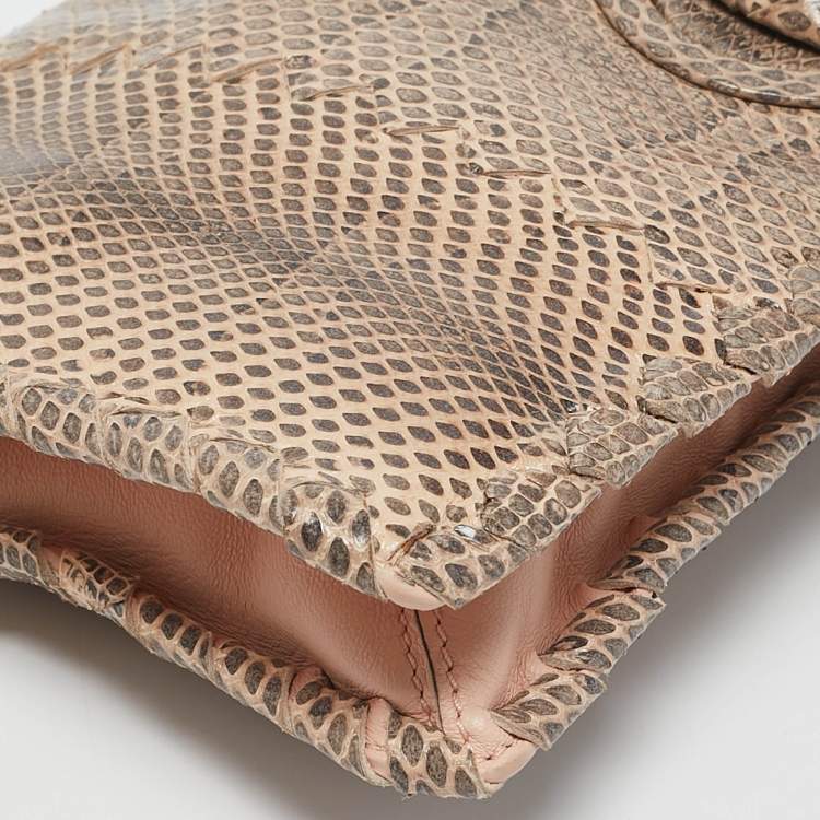 Pre Owned Bottega Veneta Beige/Black Watersnake Turnlock Flap Clutch