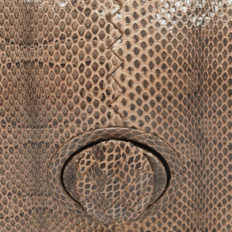 Pre Owned Bottega Veneta Beige/Black Watersnake Turnlock Flap Clutch