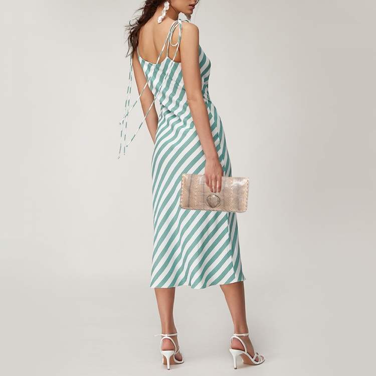 Pre Owned Bottega Veneta Beige/Black Watersnake Turnlock Flap Clutch