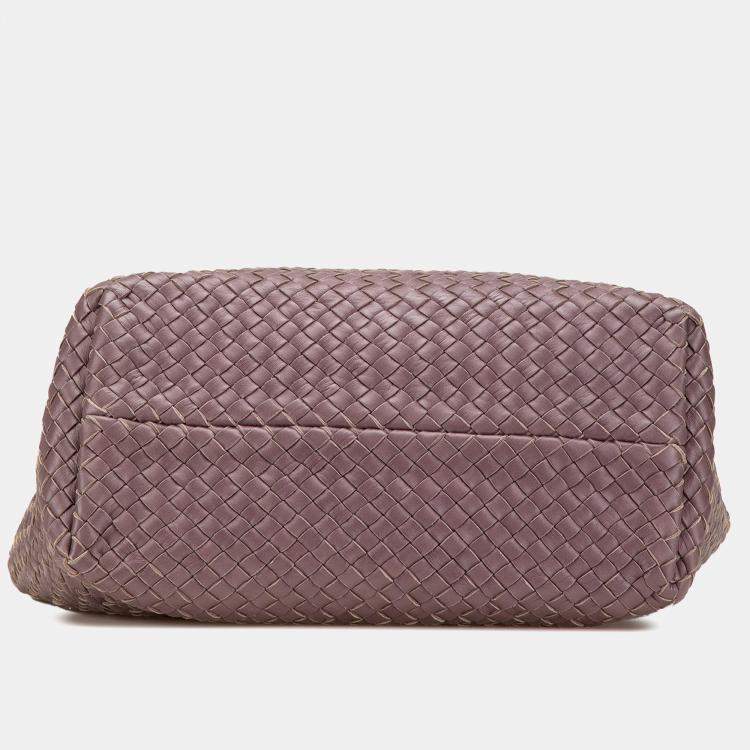 Pre Owned Bottega Veneta Purple Lambskin Intreccio Cabat Mini Tote