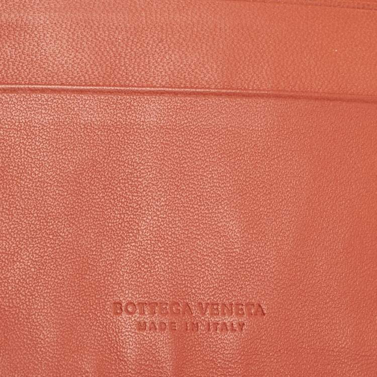 Pre Owned Bottega Veneta Orange Intrecciato Leather Compact Wallet