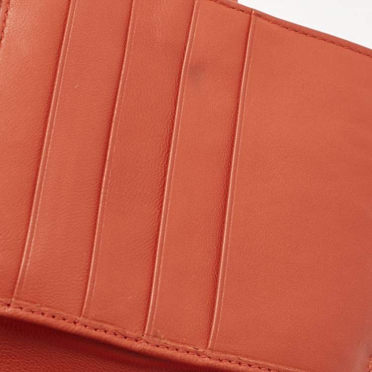 Pre Owned Bottega Veneta Orange Intrecciato Leather Compact Wallet