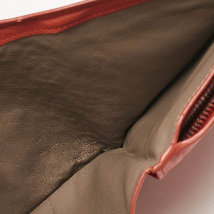 Pre Owned Bottega Veneta Orange Intrecciato Leather Compact Wallet