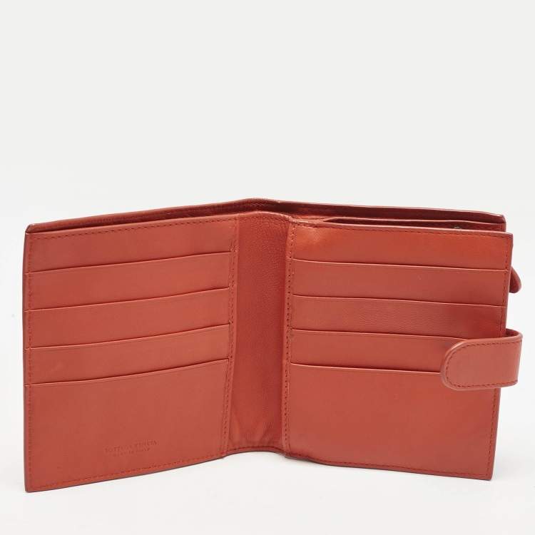 Pre Owned Bottega Veneta Orange Intrecciato Leather Compact Wallet