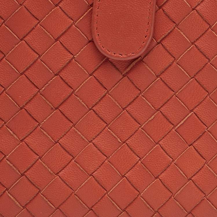 Pre Owned Bottega Veneta Orange Intrecciato Leather Compact Wallet