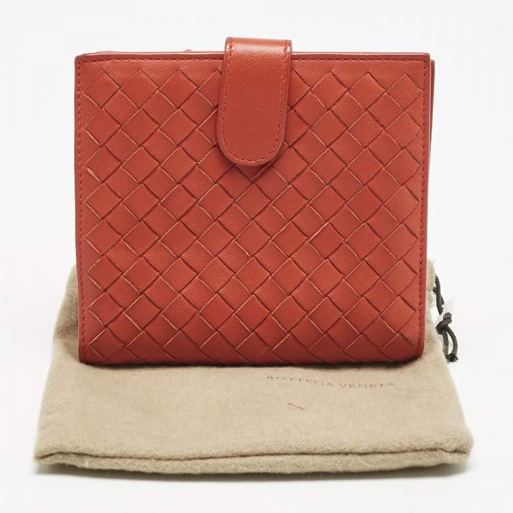 Pre Owned Bottega Veneta Orange Intrecciato Leather Compact Wallet