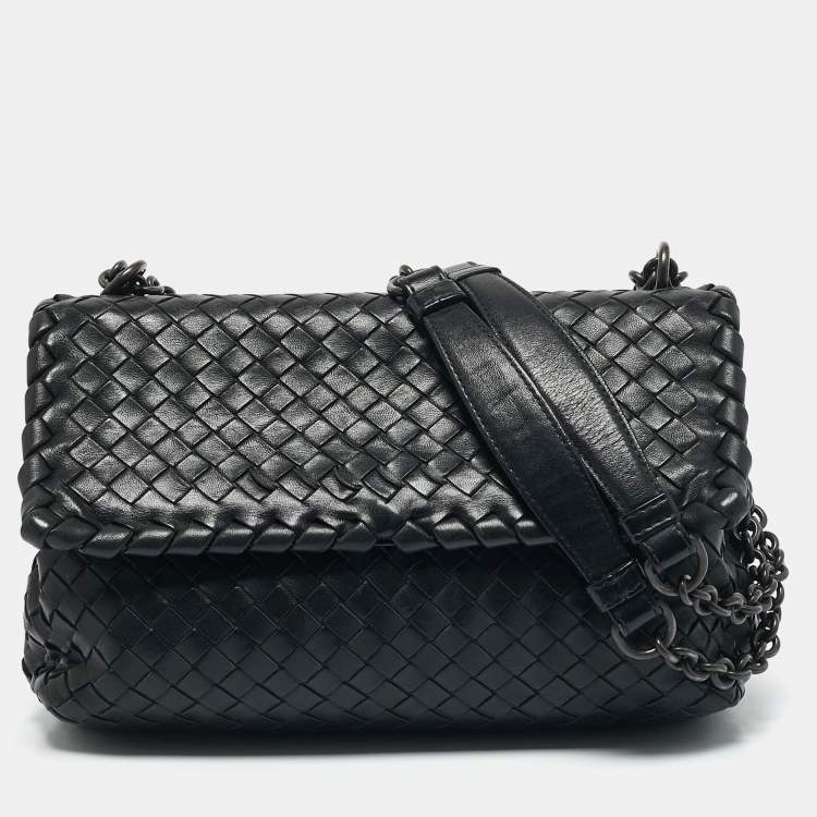 Pre Owned Bottega Veneta Black Intrecciato Leather Small Olimpia Shoulder Bag