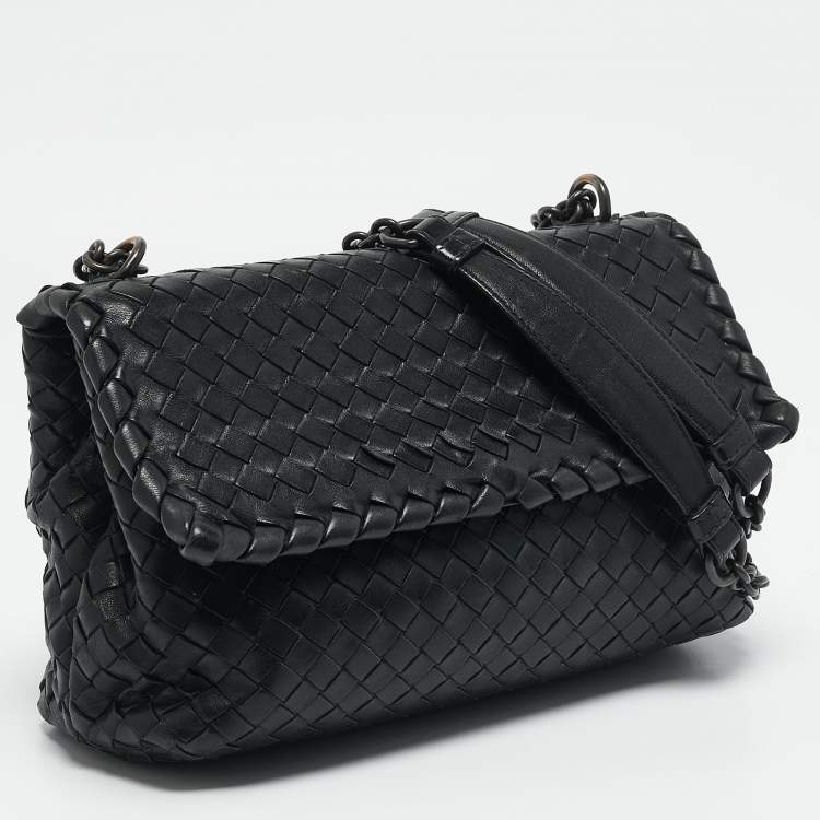 Pre Owned Bottega Veneta Black Intrecciato Leather Small Olimpia Shoulder Bag