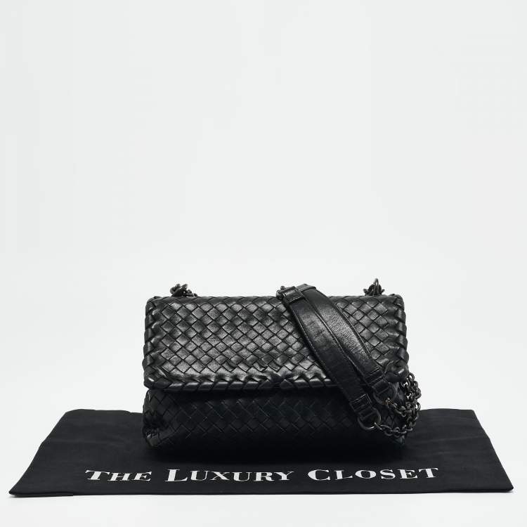 Pre Owned Bottega Veneta Black Intrecciato Leather Small Olimpia Shoulder Bag