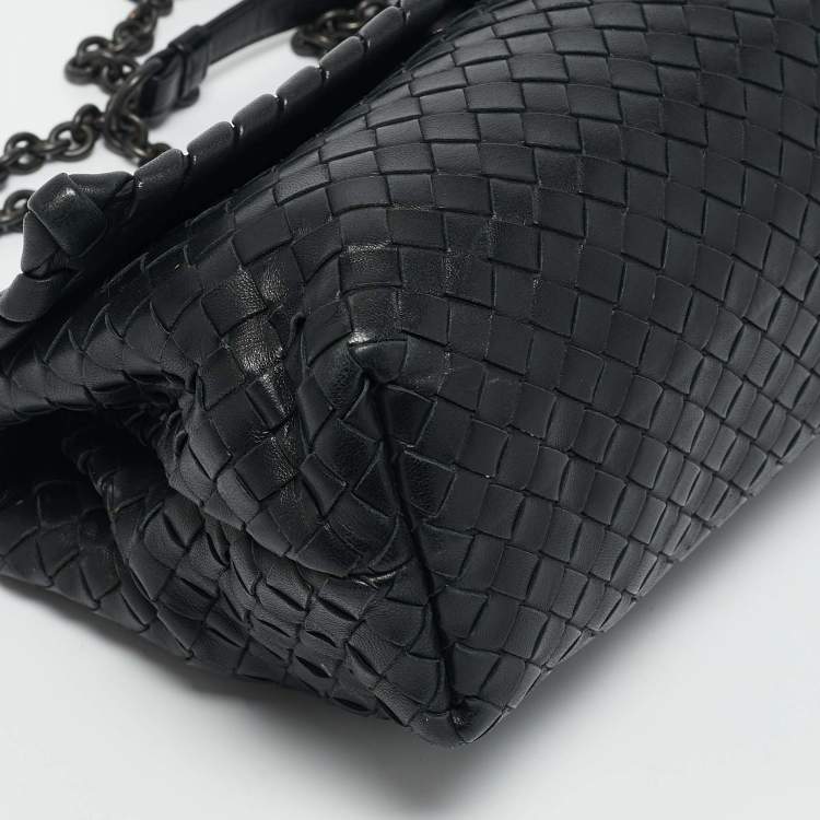 Pre Owned Bottega Veneta Black Intrecciato Leather Small Olimpia Shoulder Bag