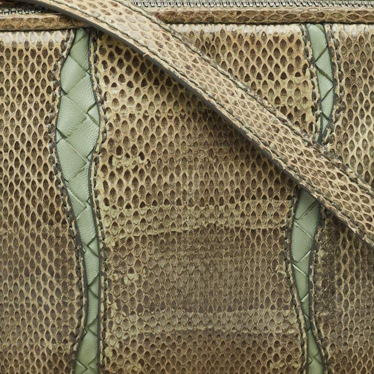Pre Owned Bottega Veneta Green Intrecciato Leather and Snakeskin Nodini Crossbody Bag