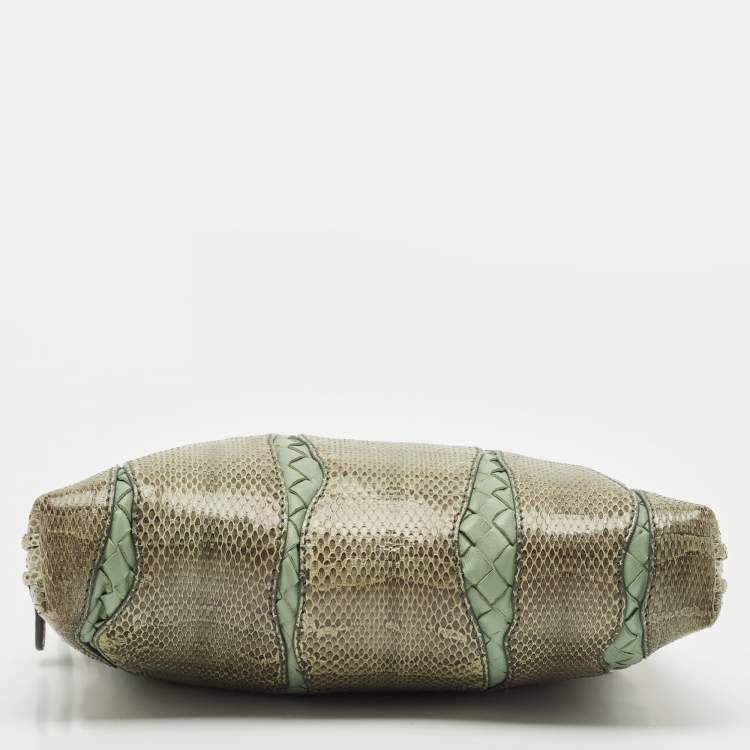 Pre Owned Bottega Veneta Green Intrecciato Leather and Snakeskin Nodini Crossbody Bag