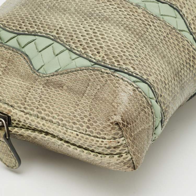Pre Owned Bottega Veneta Green Intrecciato Leather and Snakeskin Nodini Crossbody Bag