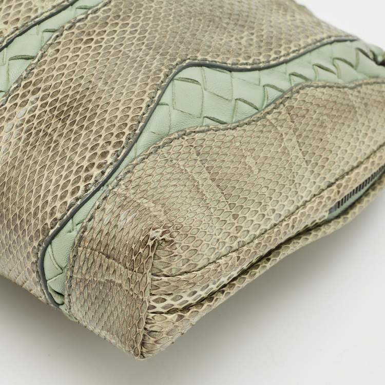 Pre Owned Bottega Veneta Green Intrecciato Leather and Snakeskin Nodini Crossbody Bag