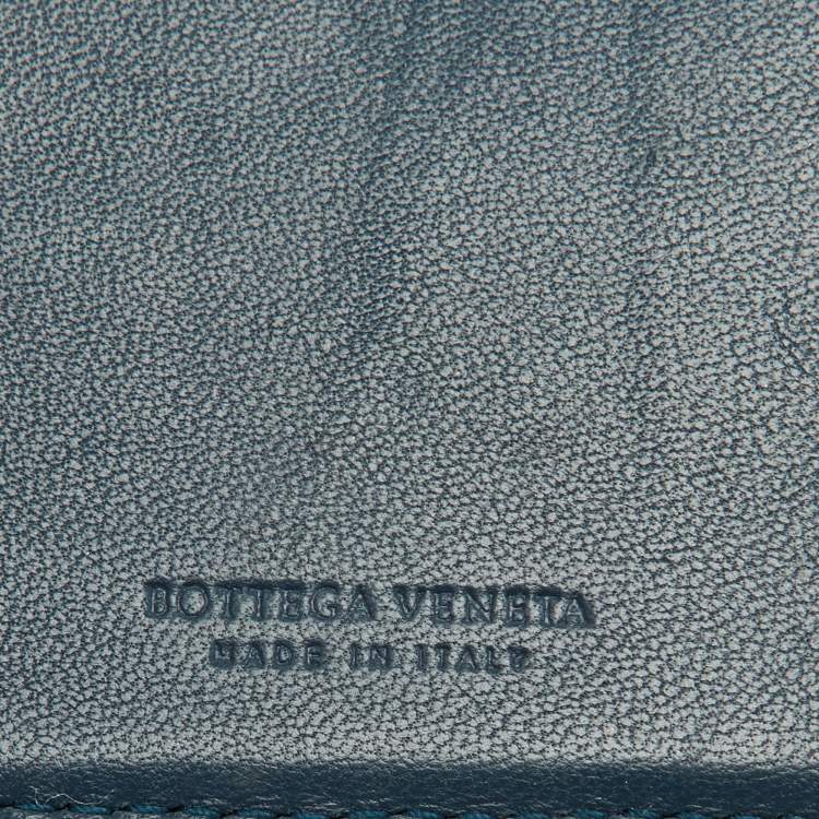 Pre Owned Bottega Veneta Light Blue Intrecciato Leather Compact Wallet