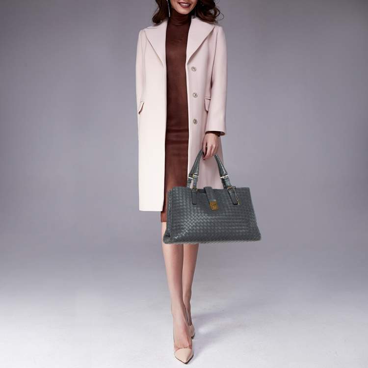Pre Owned Bottega Veneta Grey Intrecciato Leather Medium Roma Tote