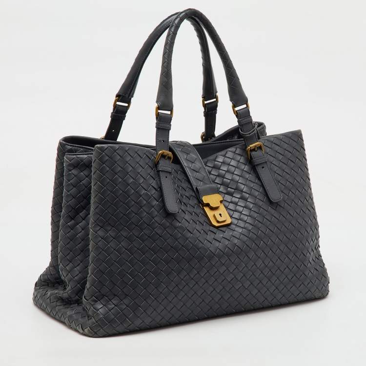 Pre Owned Bottega Veneta Grey Intrecciato Leather Medium Roma Tote