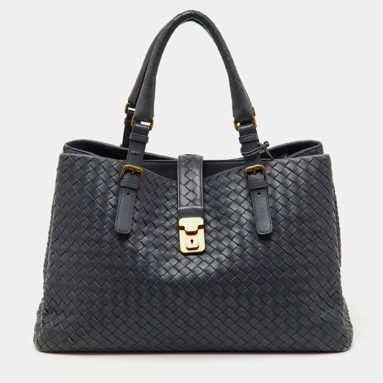 Pre Owned Bottega Veneta Grey Intrecciato Leather Medium Roma Tote