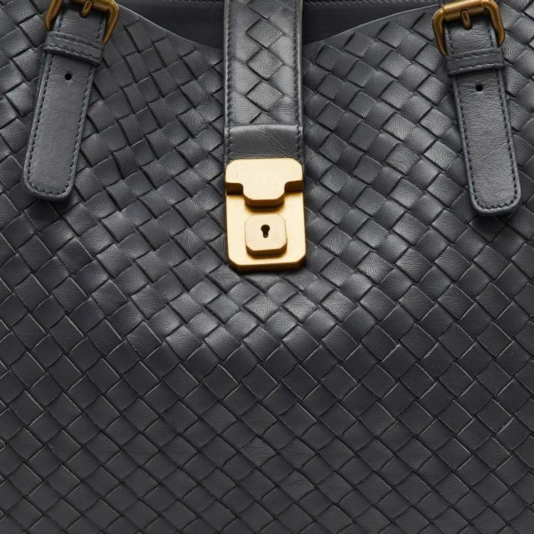 Pre Owned Bottega Veneta Grey Intrecciato Leather Medium Roma Tote