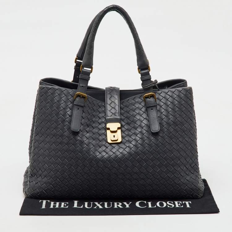 Pre Owned Bottega Veneta Grey Intrecciato Leather Medium Roma Tote