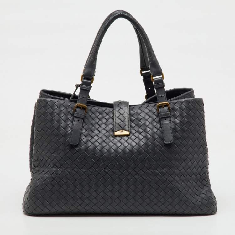 Pre Owned Bottega Veneta Grey Intrecciato Leather Medium Roma Tote