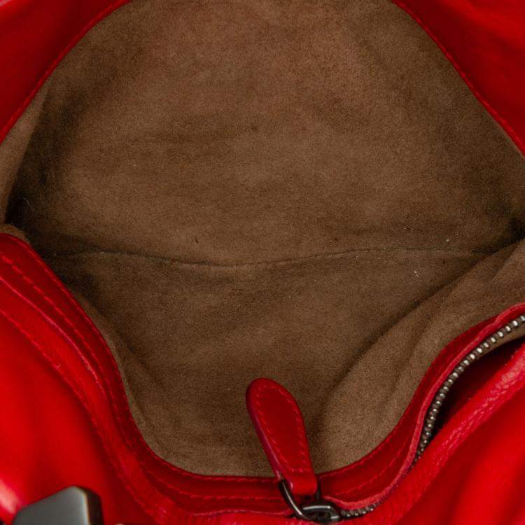 Pre Owned Bottega Veneta Red Nappa Intrecciato Roma Mini  Satchel