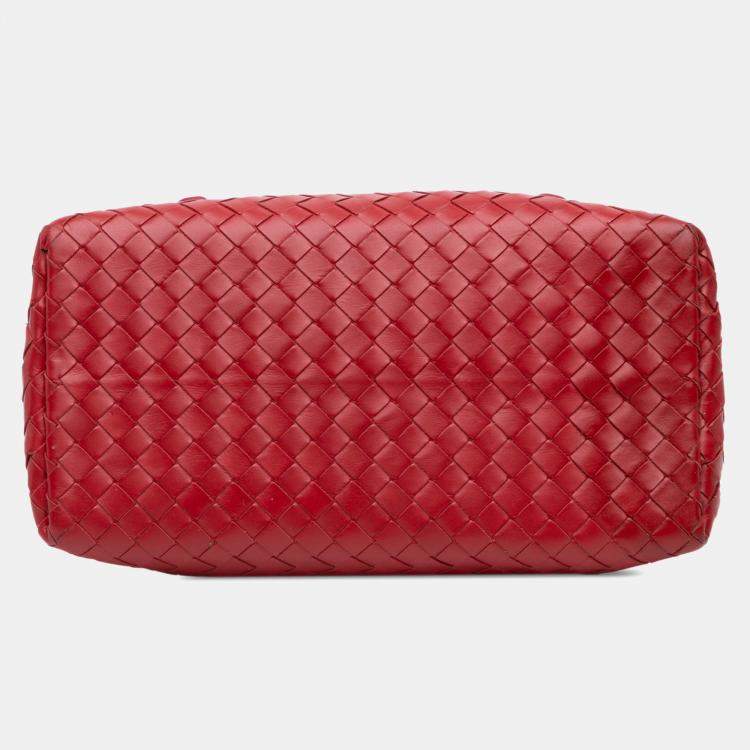 Pre Owned Bottega Veneta Red Nappa Intrecciato Roma Mini  Satchel