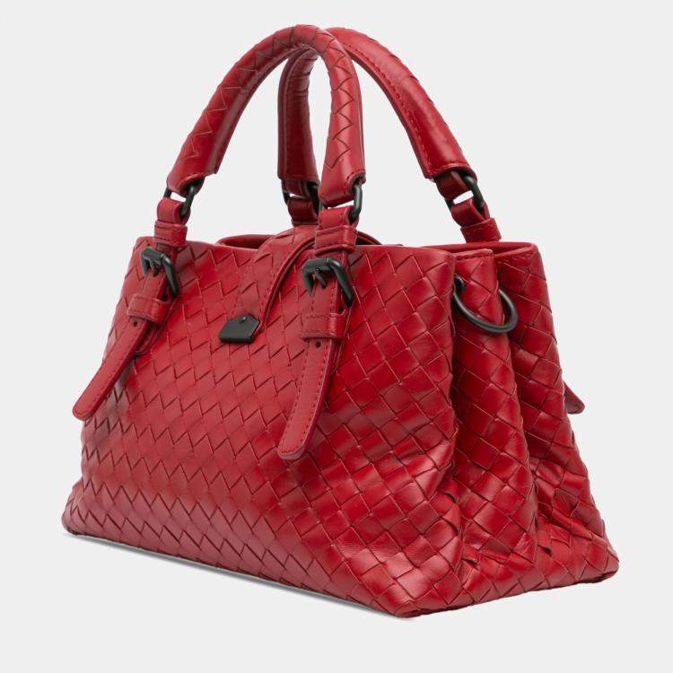 Pre Owned Bottega Veneta Red Nappa Intrecciato Roma Mini  Satchel