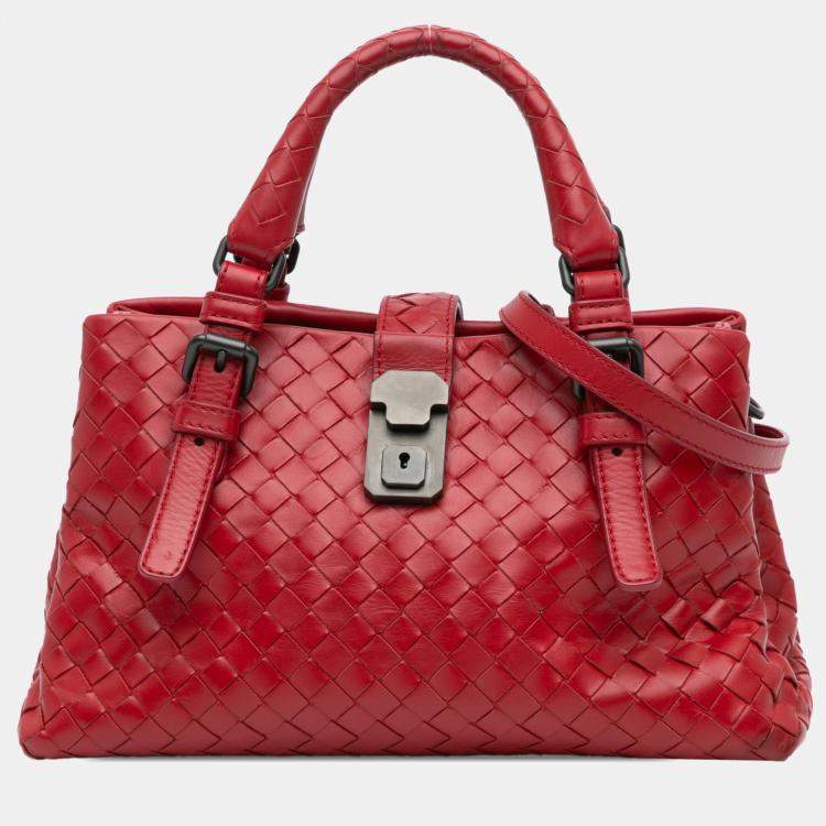Pre Owned Bottega Veneta Red Nappa Intrecciato Roma Mini  Satchel
