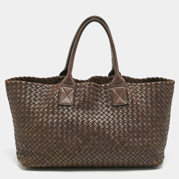 Pre Owned Bottega Veneta Cacao Intrecciato Leather Medium Cabat Tote 