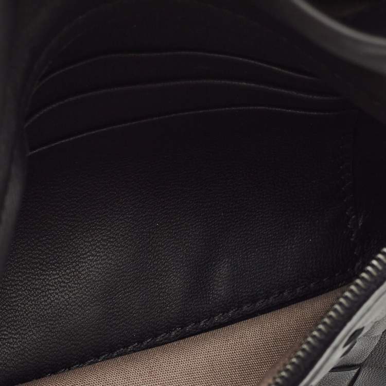Pre Owned Bottega Veneta Black Intrecciato Leather Flap Chain Crossbody Bag
